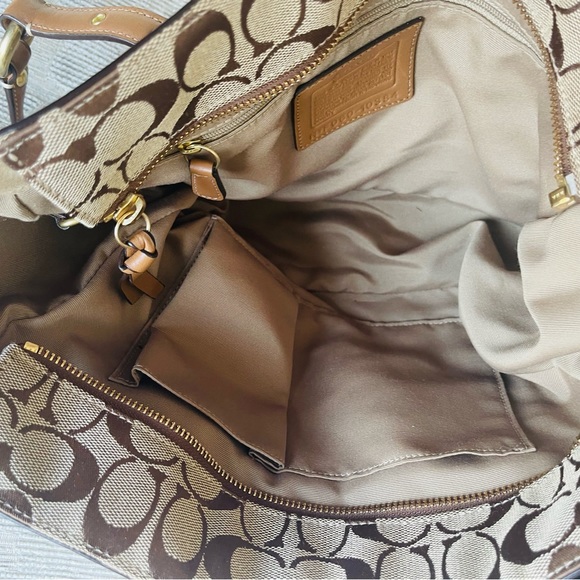 Coach Brown Signature Canvas And Leather Shoulder Bag - Picture 7 of 15
